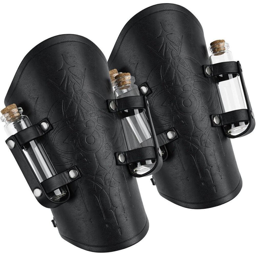 Medieval Faux Leather Bracers with Vials Fantasy Cosplay Arm Guards